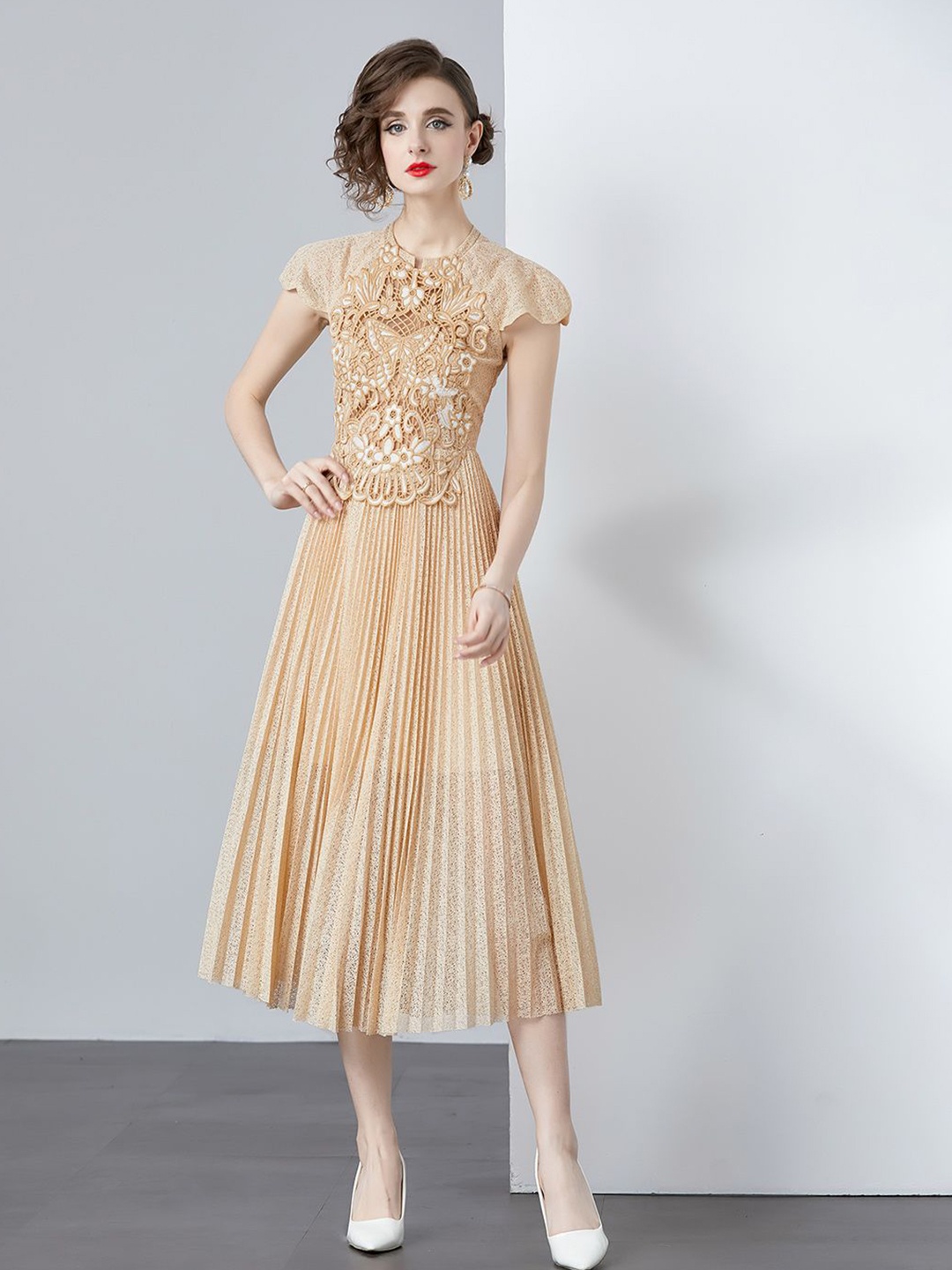 

JC Collection Embellished Fit & Flare Midi Dress, Champagne