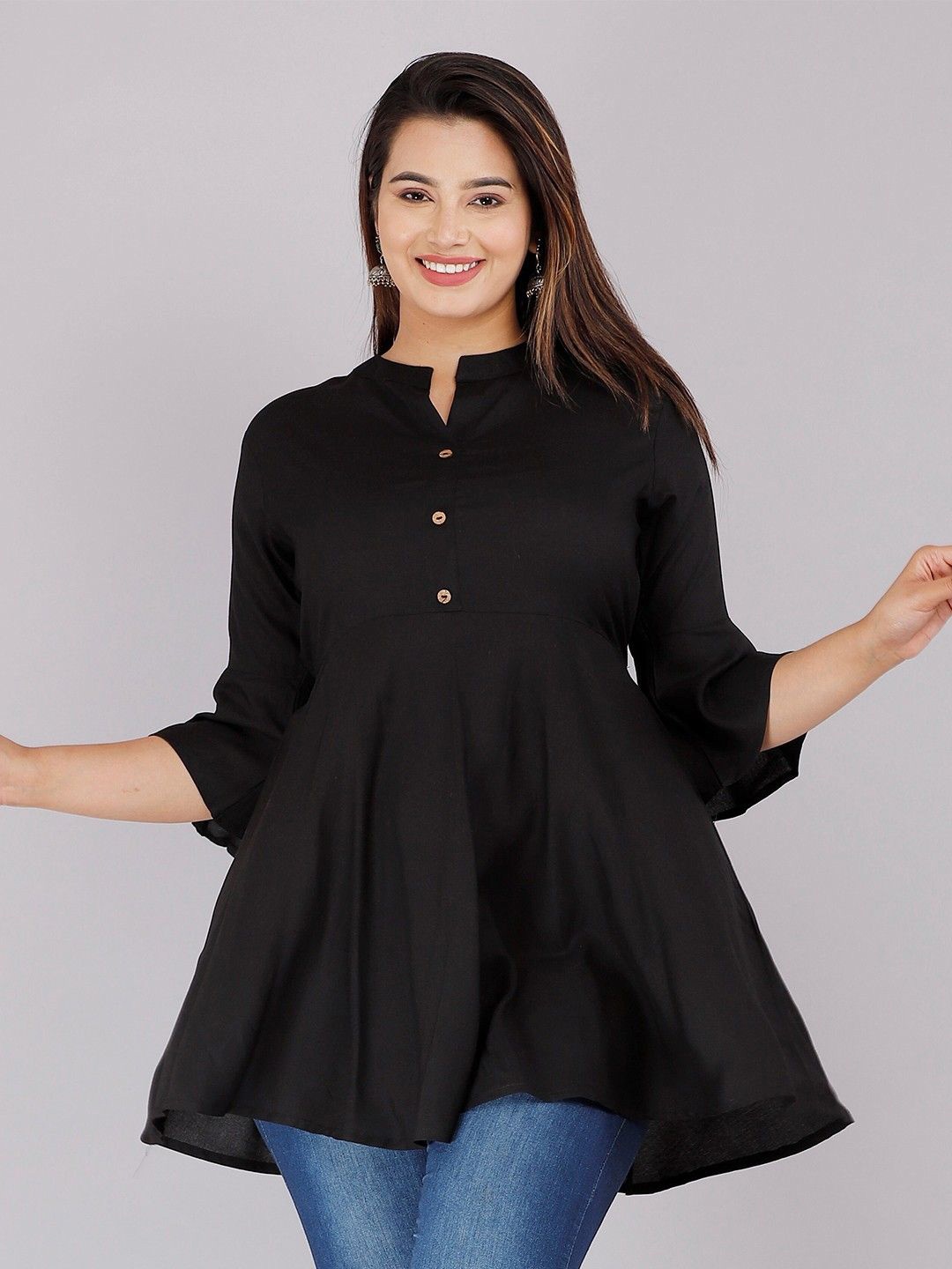 

KOTHOTYA Women Mandarin Collar Top, Black