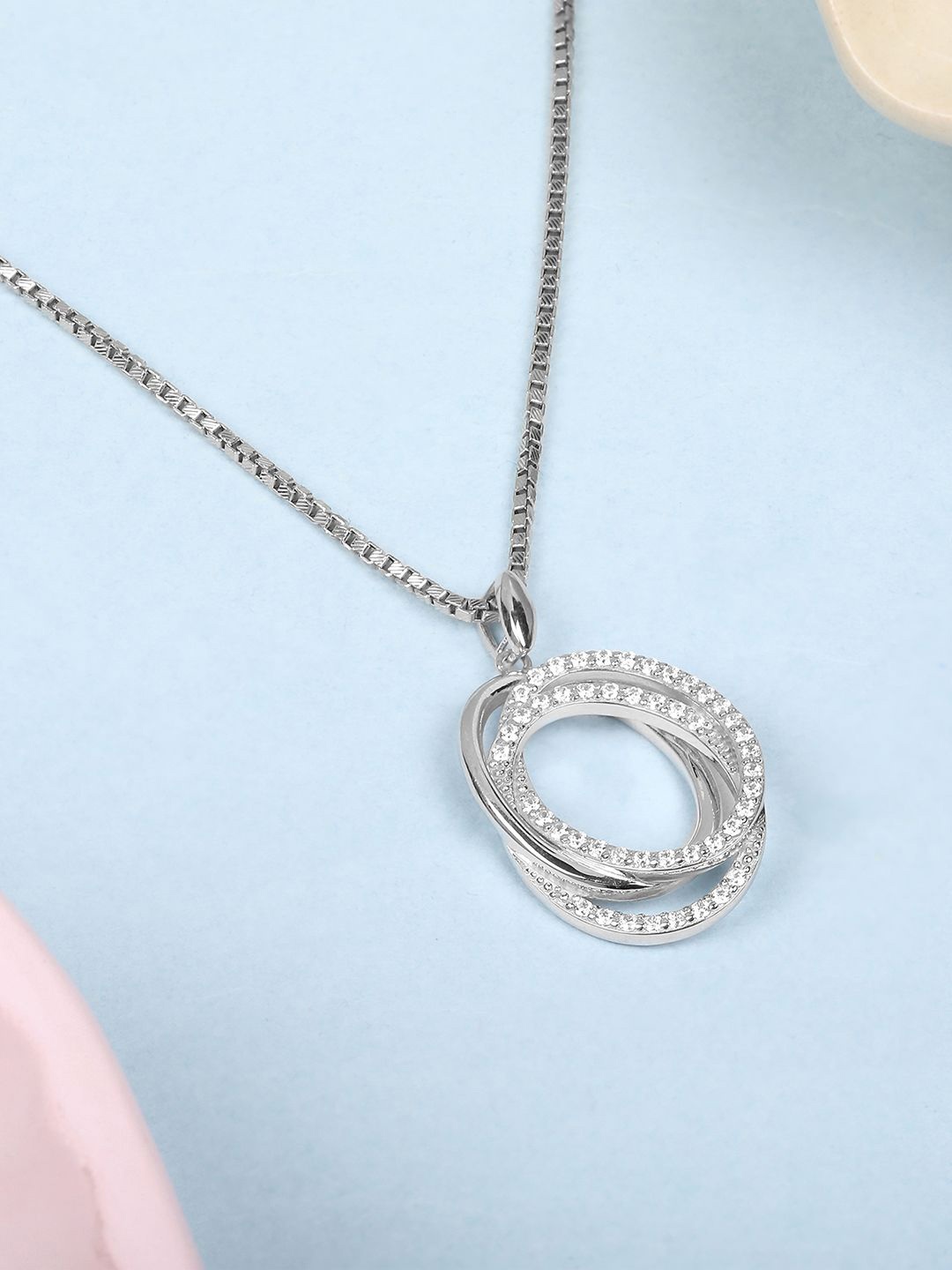 

Mia by Tanishq Silver Chic Spiral Cubic Zirconia Stone Studded Oval Pendant