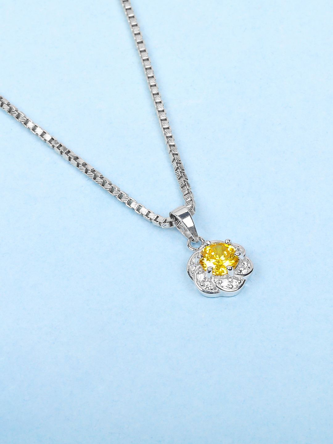 

Mia by Tanishq Silver Cubic Zirconia Stone Studded Floral Pendant