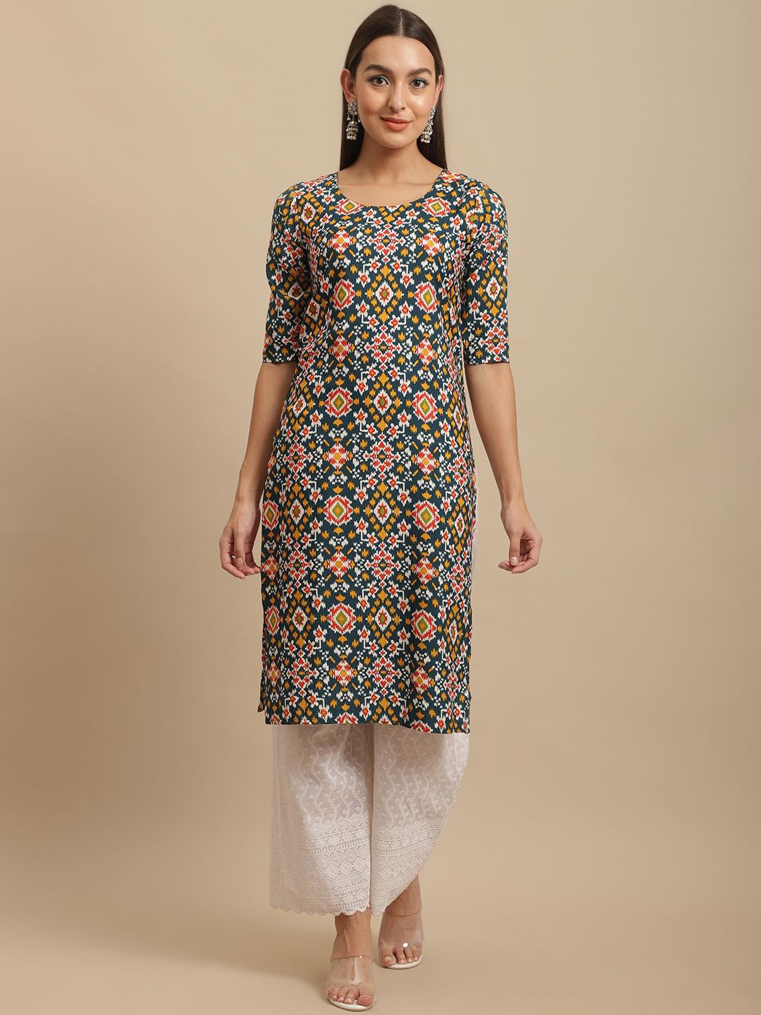 

7Threads Ethnic Motifs Printed Straight Kurta, Blue