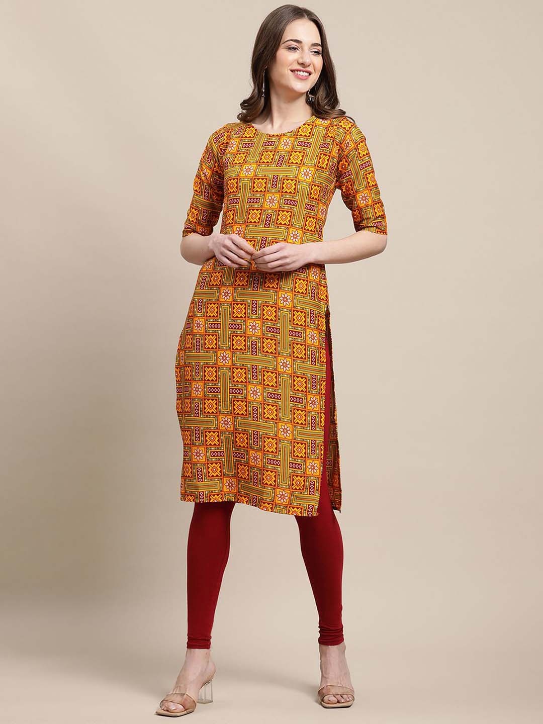 

7Thread Geometric Motifs Kurta, Mustard