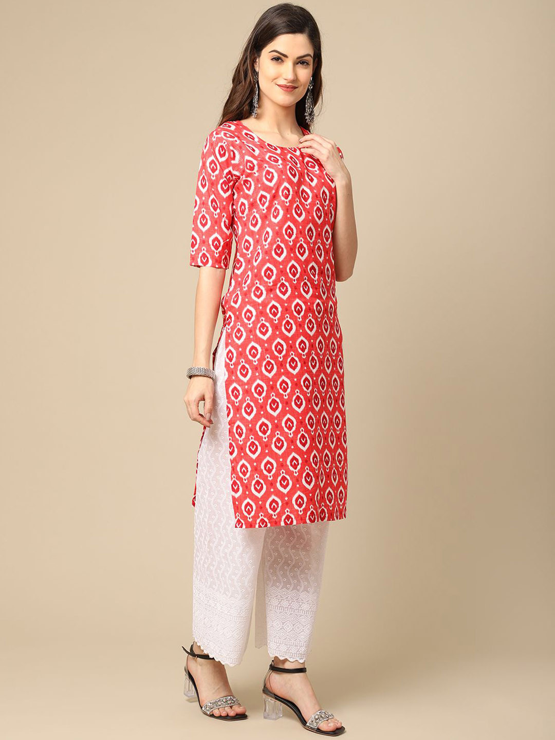 

7Threads Floral Printed Straight Kurta, Pink
