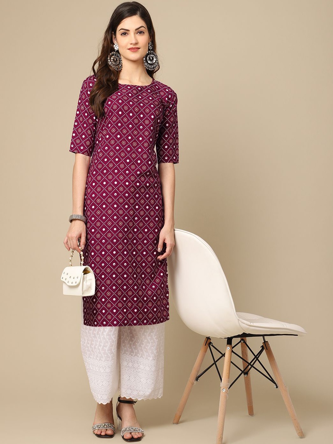 

7Threads Floral Printed Crepe Straight Kurta, Purple