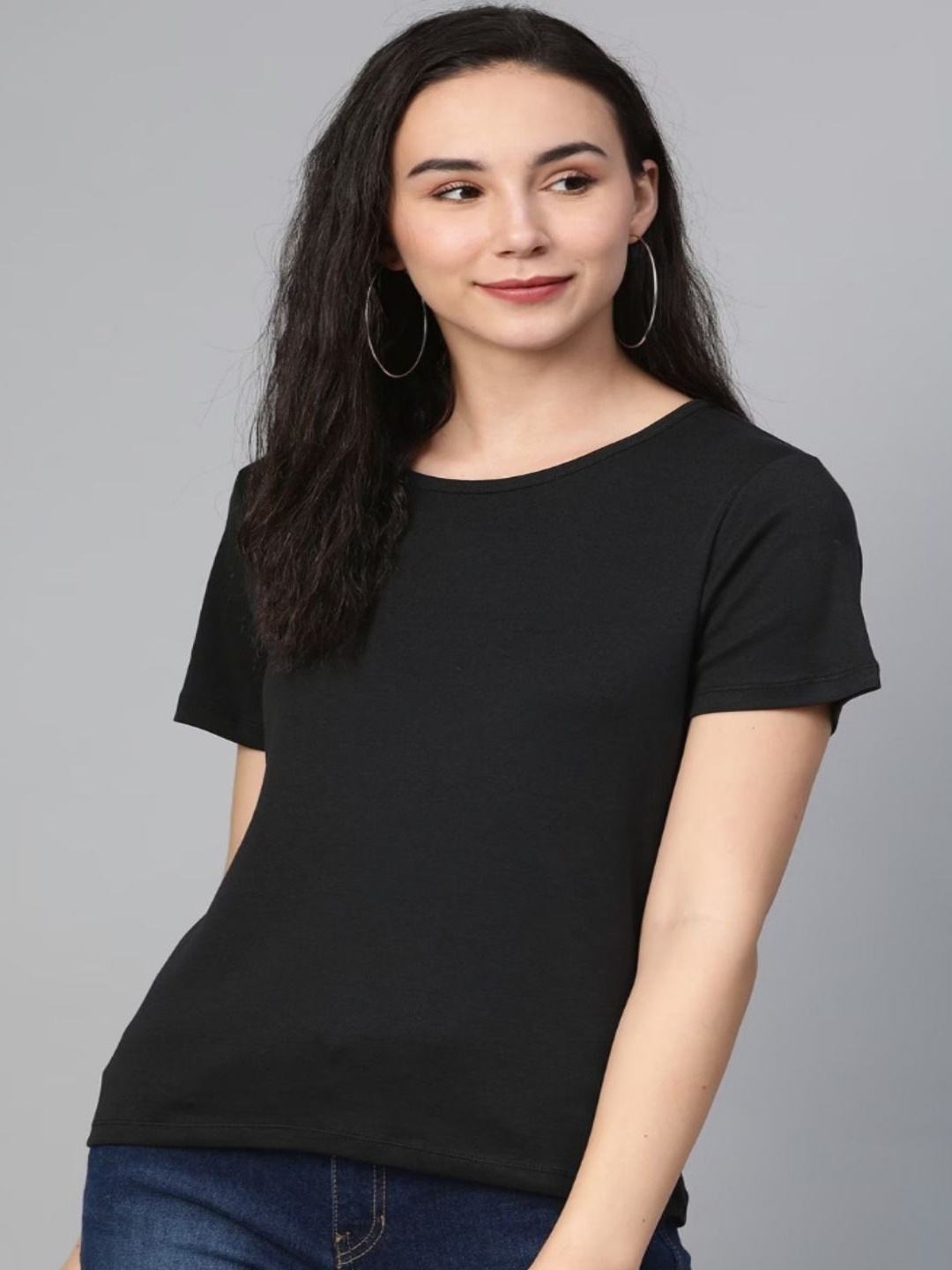 

LIVAX COTTY Women Anti Odour Solid Boat Neck Pure Cotton T-shirt, Black
