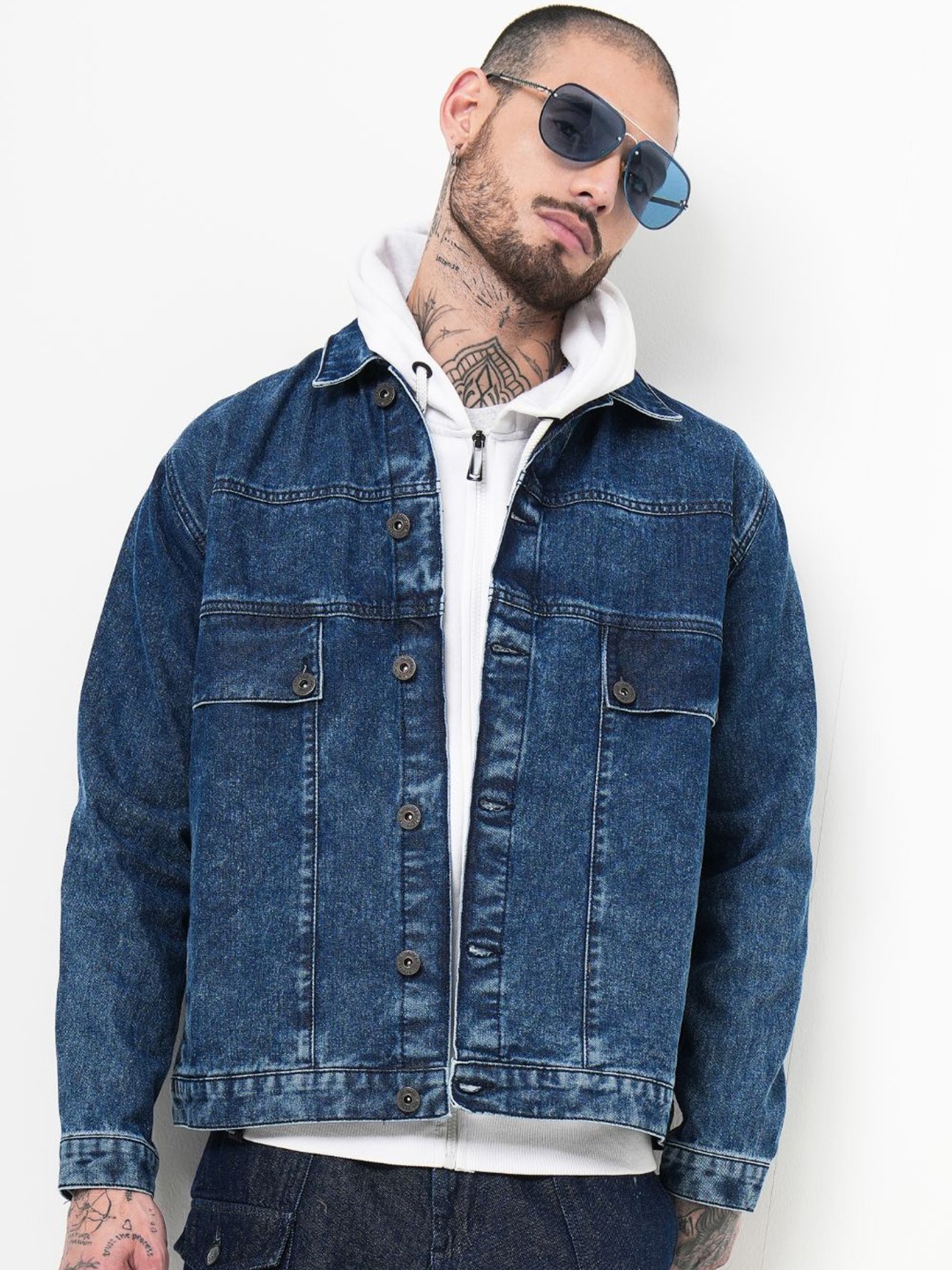 

PAUL STREET Men Spread Collar Washed Solid Casual Denim Lightweight Jacket, Blue