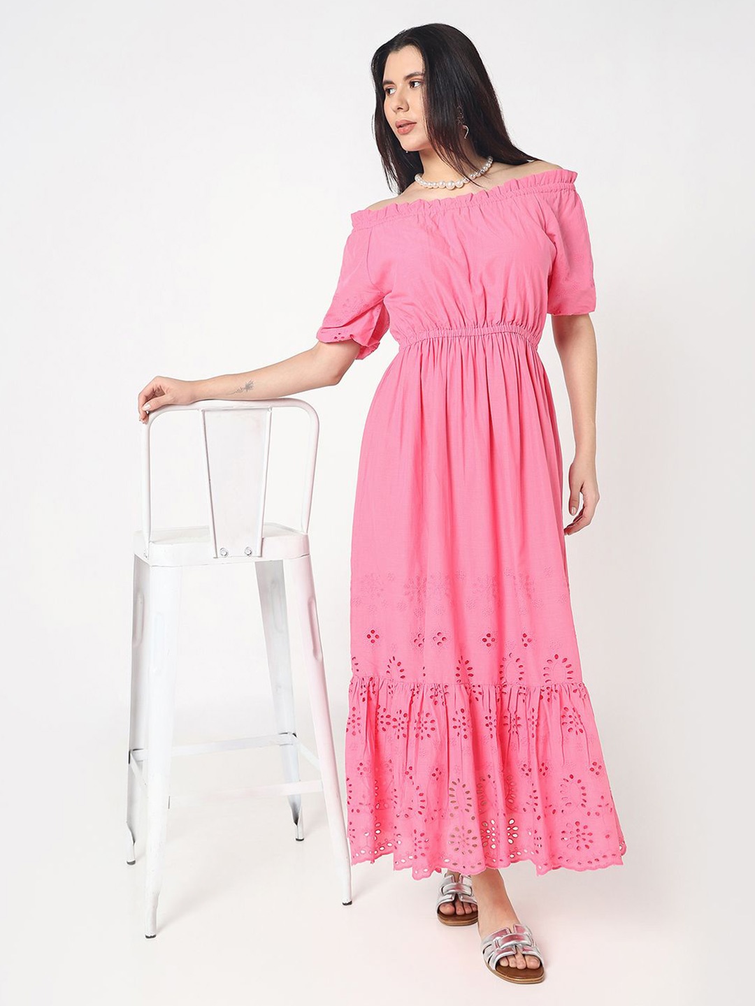 

R&B Off-Shoulder Maxi Dress, Pink