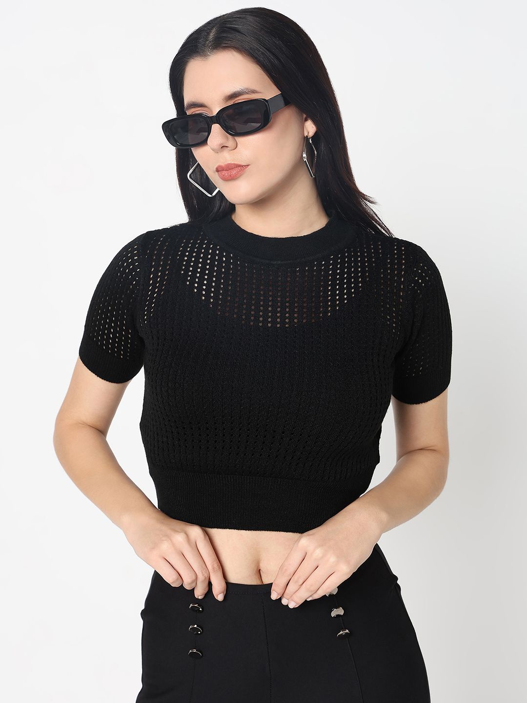 

R&B Women High Neck Crop Top, Black