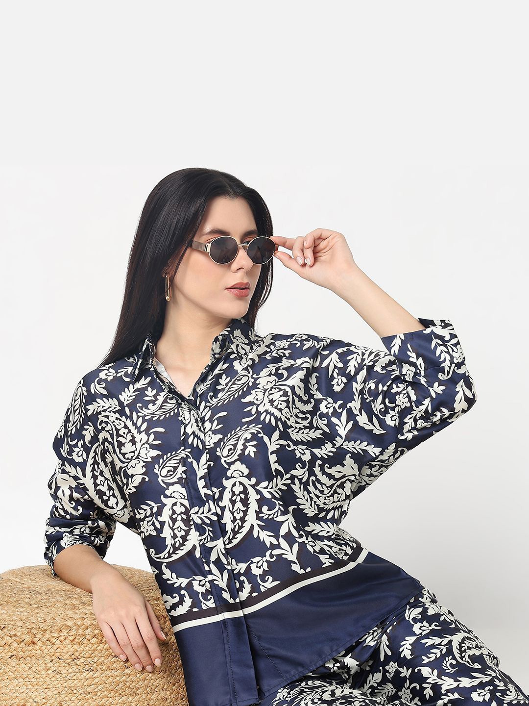 

R&B Women Floral Print Shirt Style Top, Blue