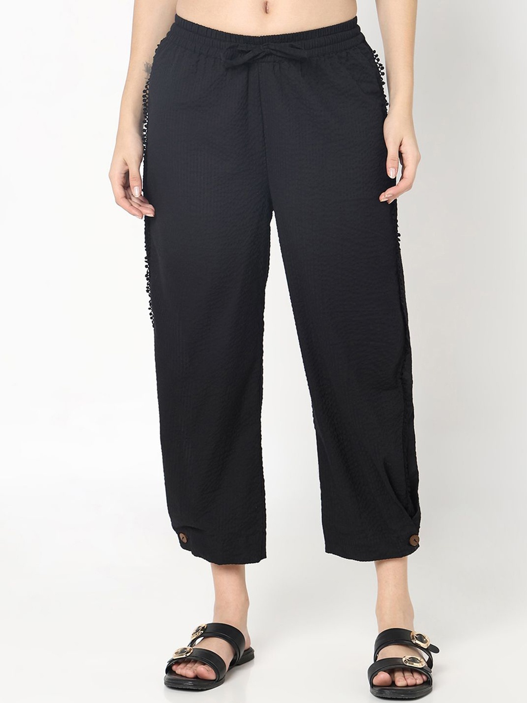 

R&B Women Cotton Relaxed Fit Culottes Trousers, Black