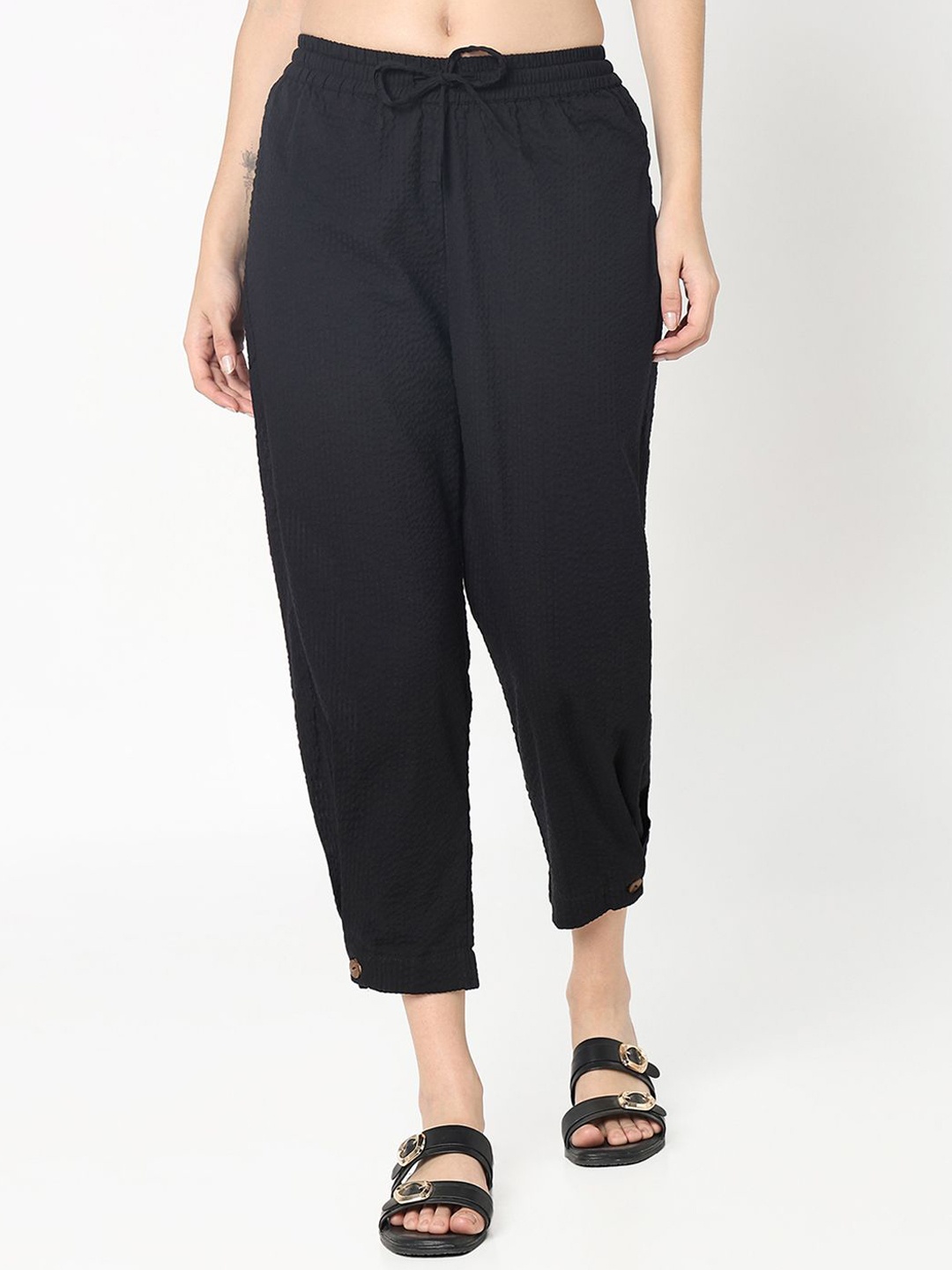 

R&B Women Cotton Mid-Rise Regular Fit Trouser, Black