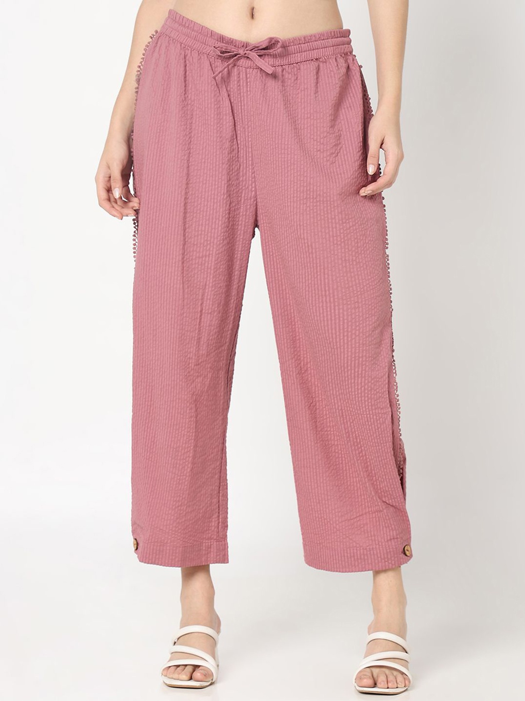 

R&B Women Relaxed Fit Cotton Cropped Parallel Trousers, Pink