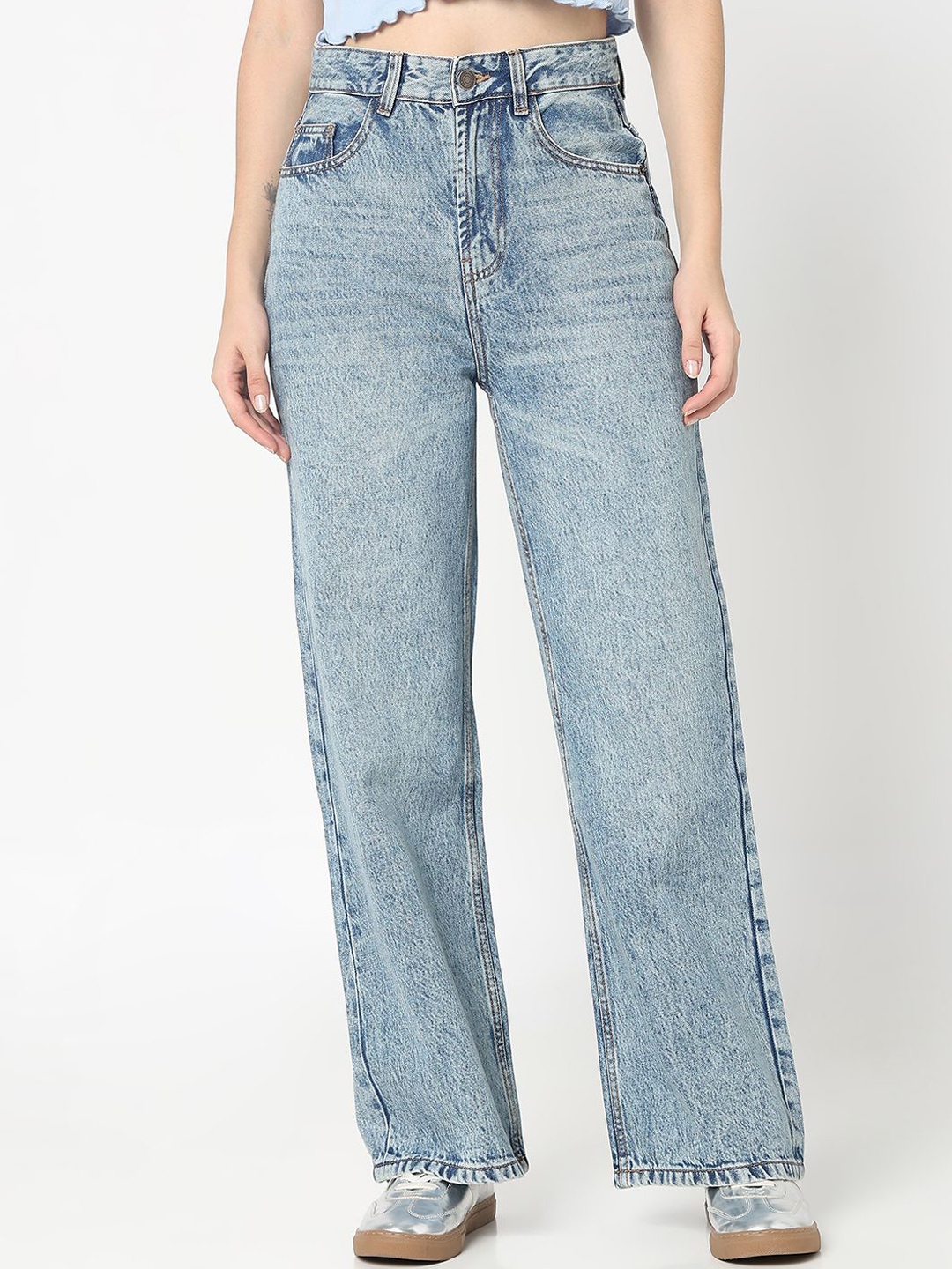 

R&B Women Straight Fit High-Rise Heavy Fade Jeans, Blue
