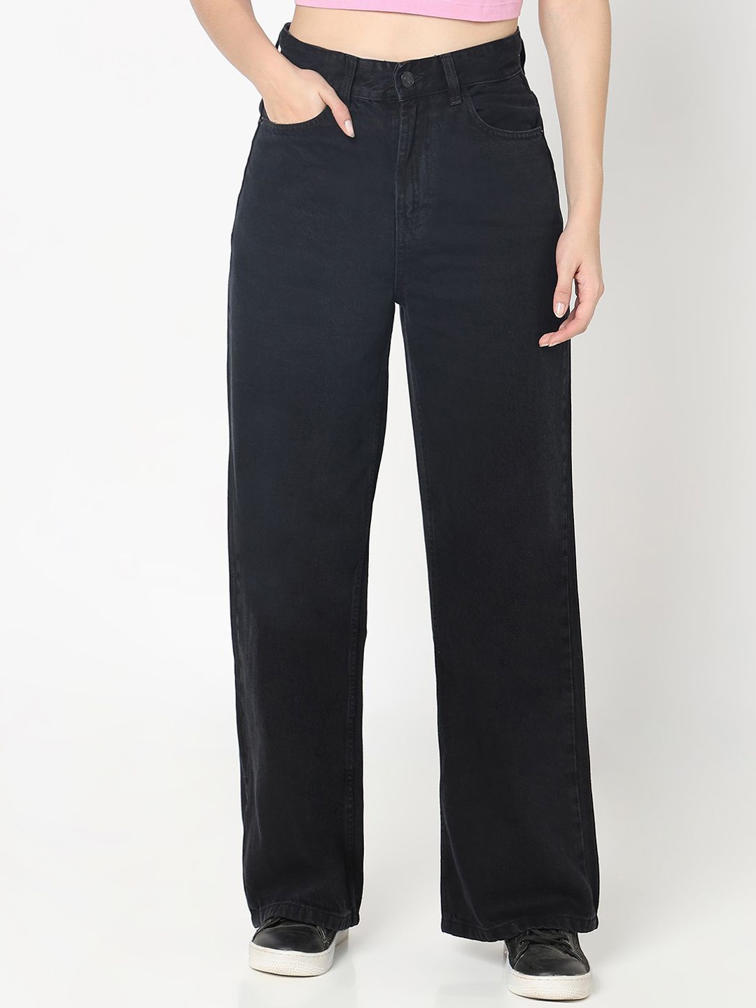 

R&B Women Straight Fit High-Rise Cotton Jeans, Black
