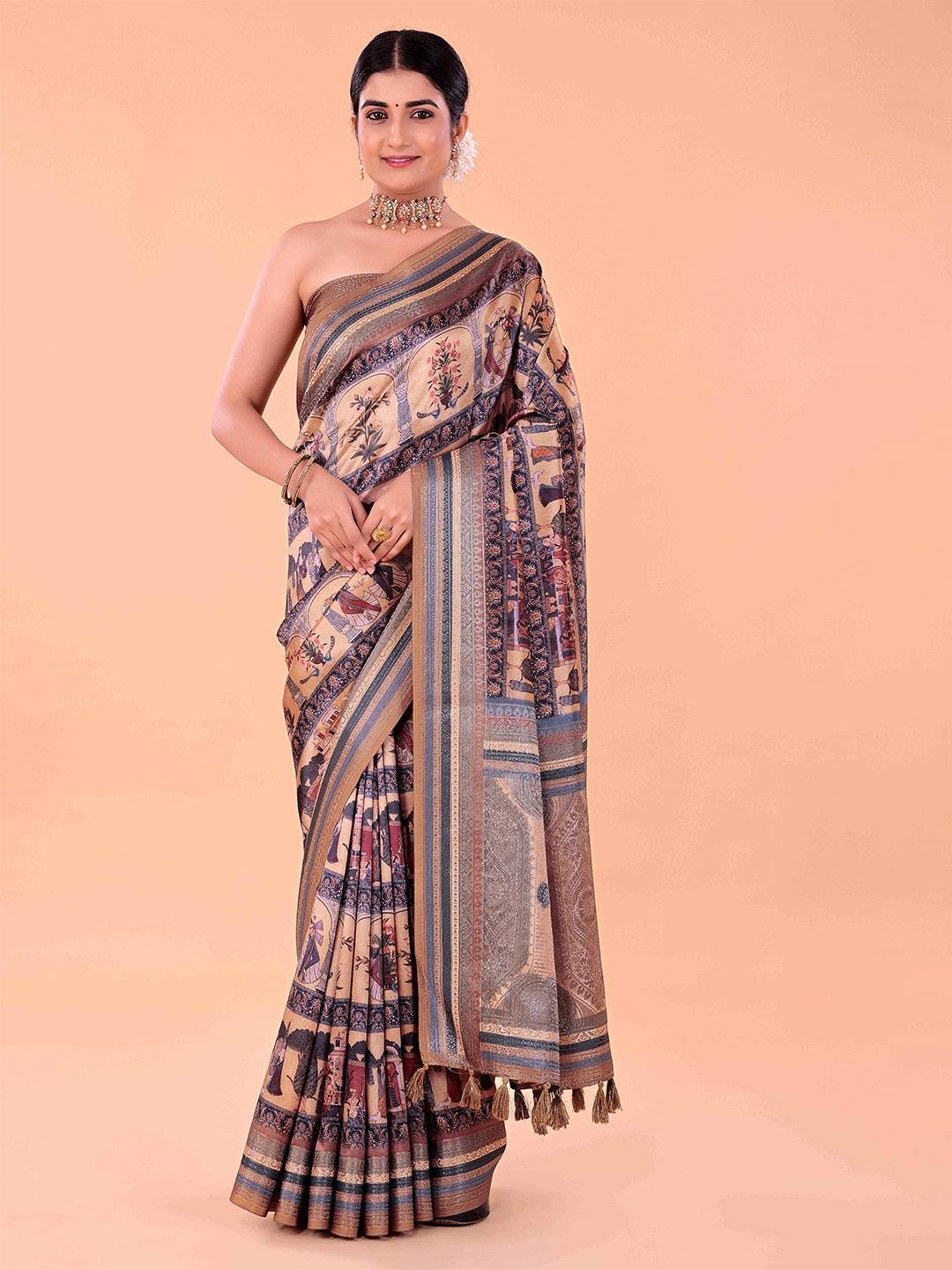 

NAAREE COLLECTION Ethnic Motifs Printed Saree, Brown