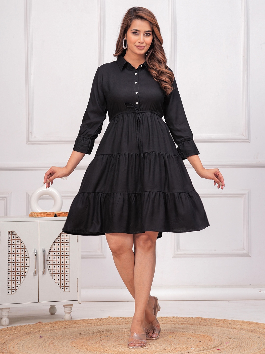 

NNAVDHA Women Fit & Flare Dress, Black