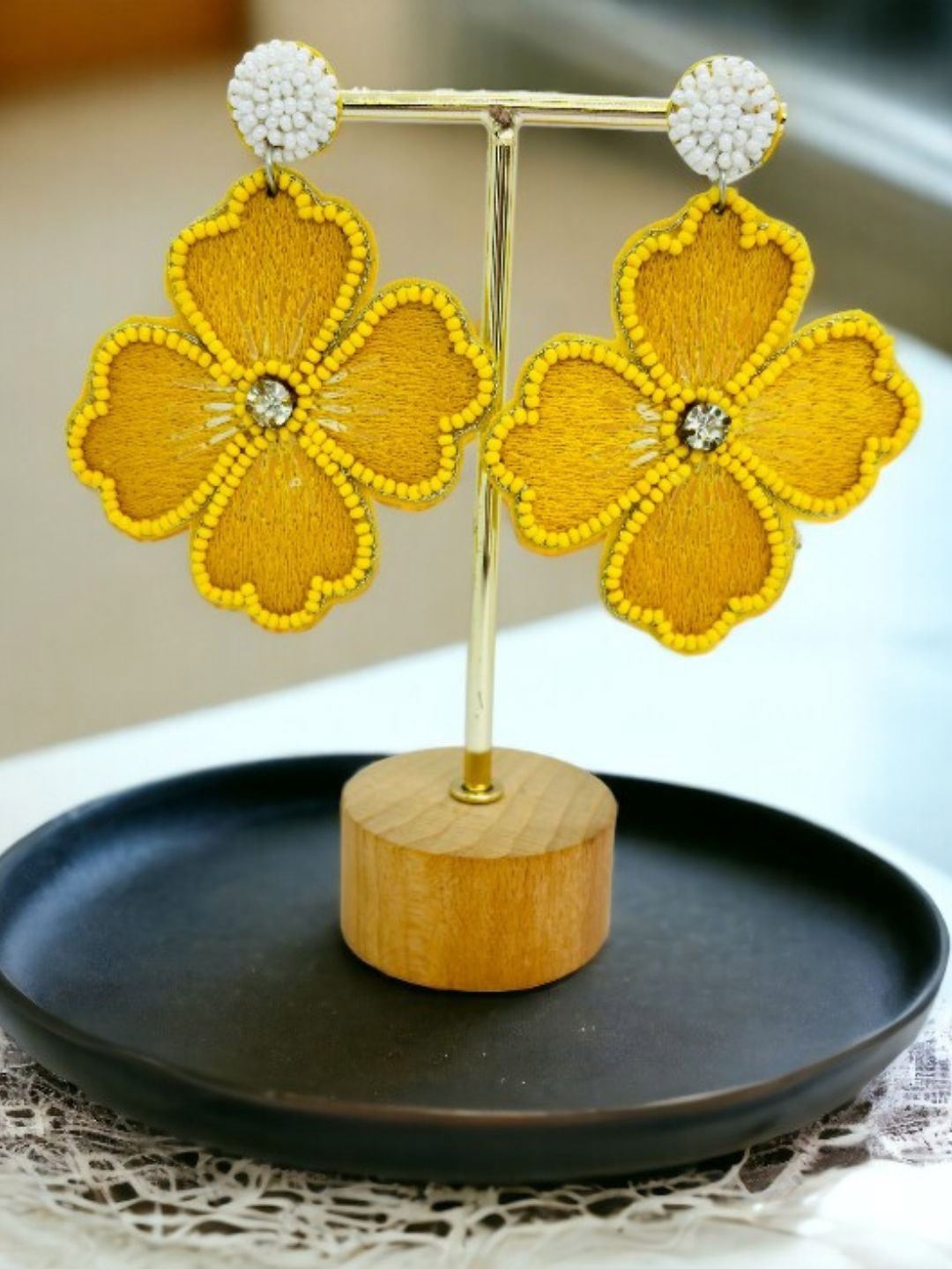

VIVAZS Artificial Beaded Floral Shaped Drop Earrings, Yellow