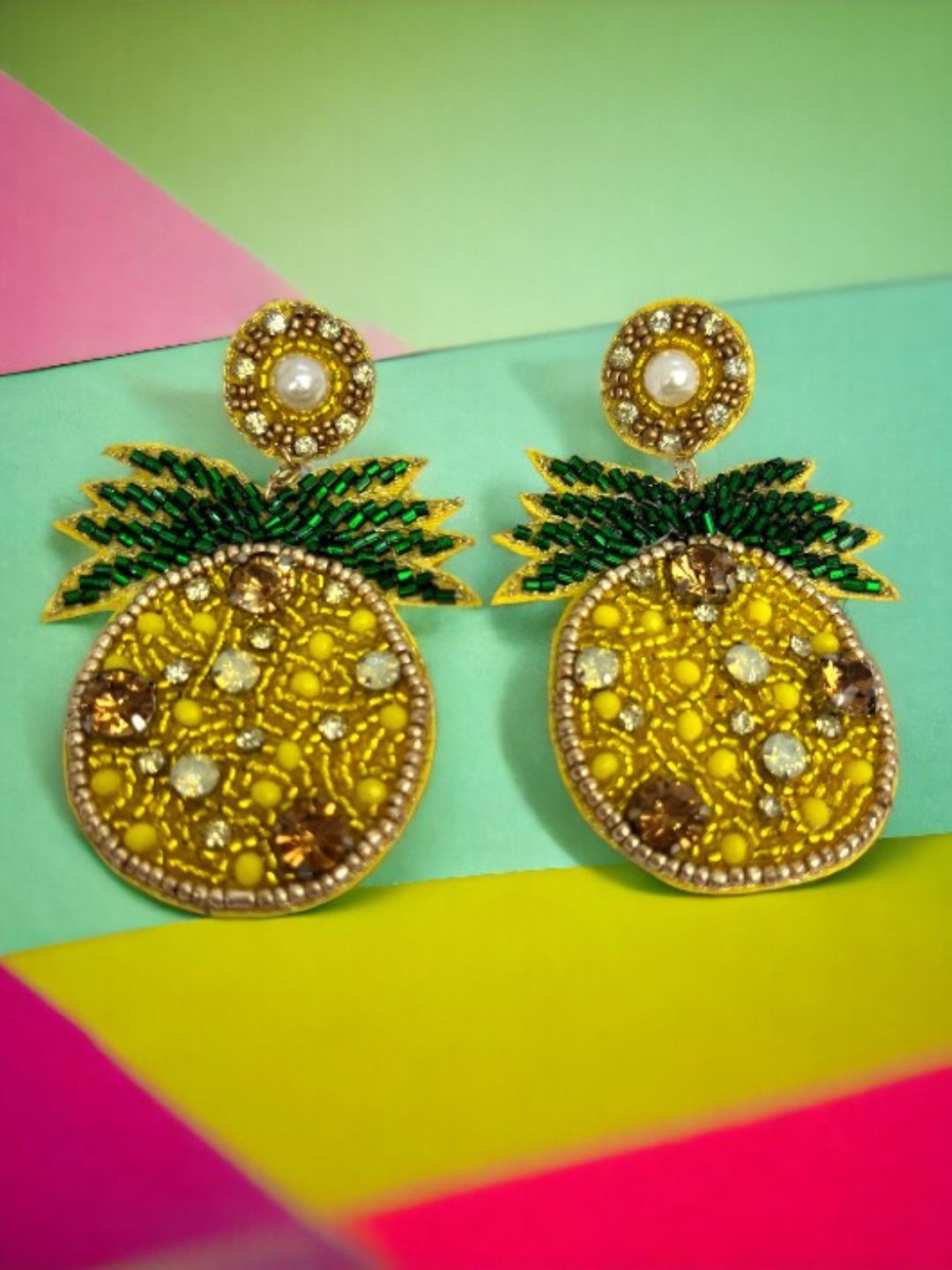 

VIVAZS Artificial Beaded Contemporary Shaped Drop Earrings, Gold