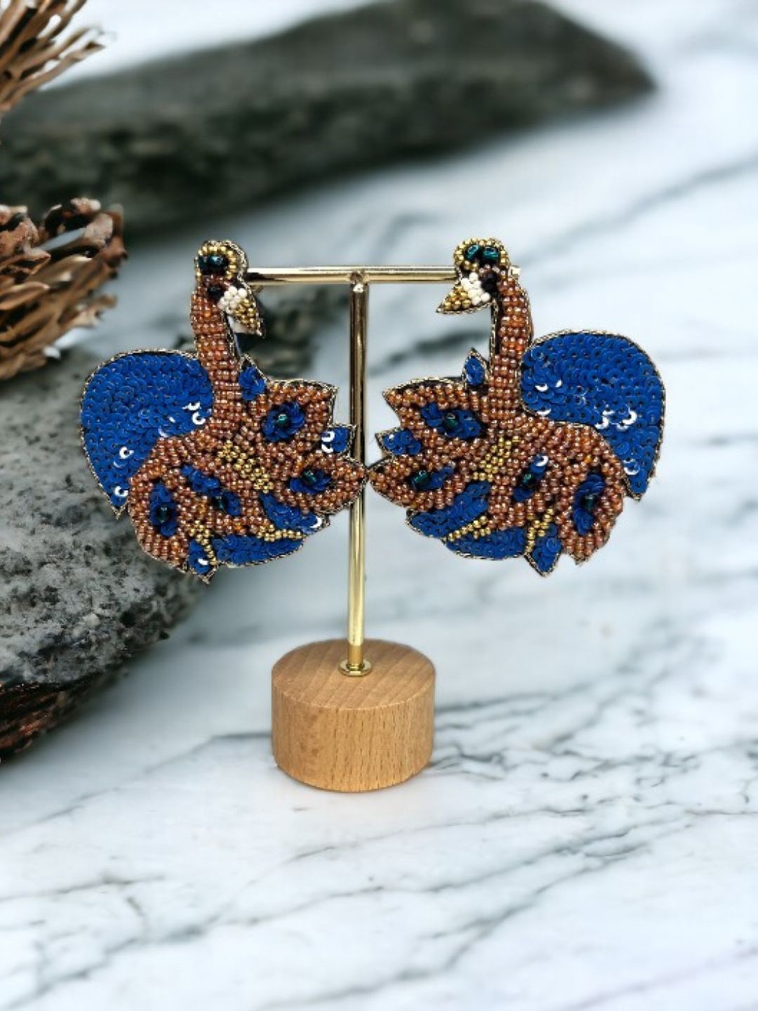

VIVAZS Artificial Beaded Contemporary Shaped Drop Earrings, Blue
