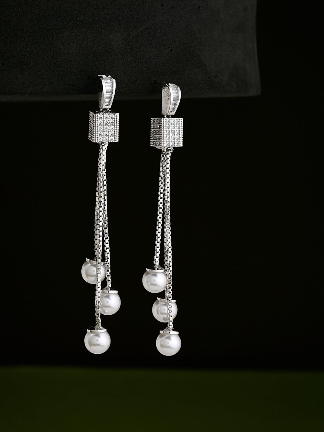 

ATIBELLE Silver-Plated Contemporary Cubic Zirconia Drop Earrings