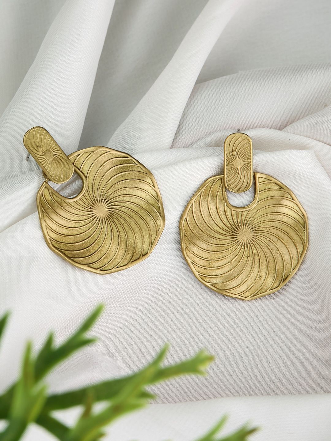 

ATIBELLE Gold-Plated Contemporary Round Shaped Drop Earrings