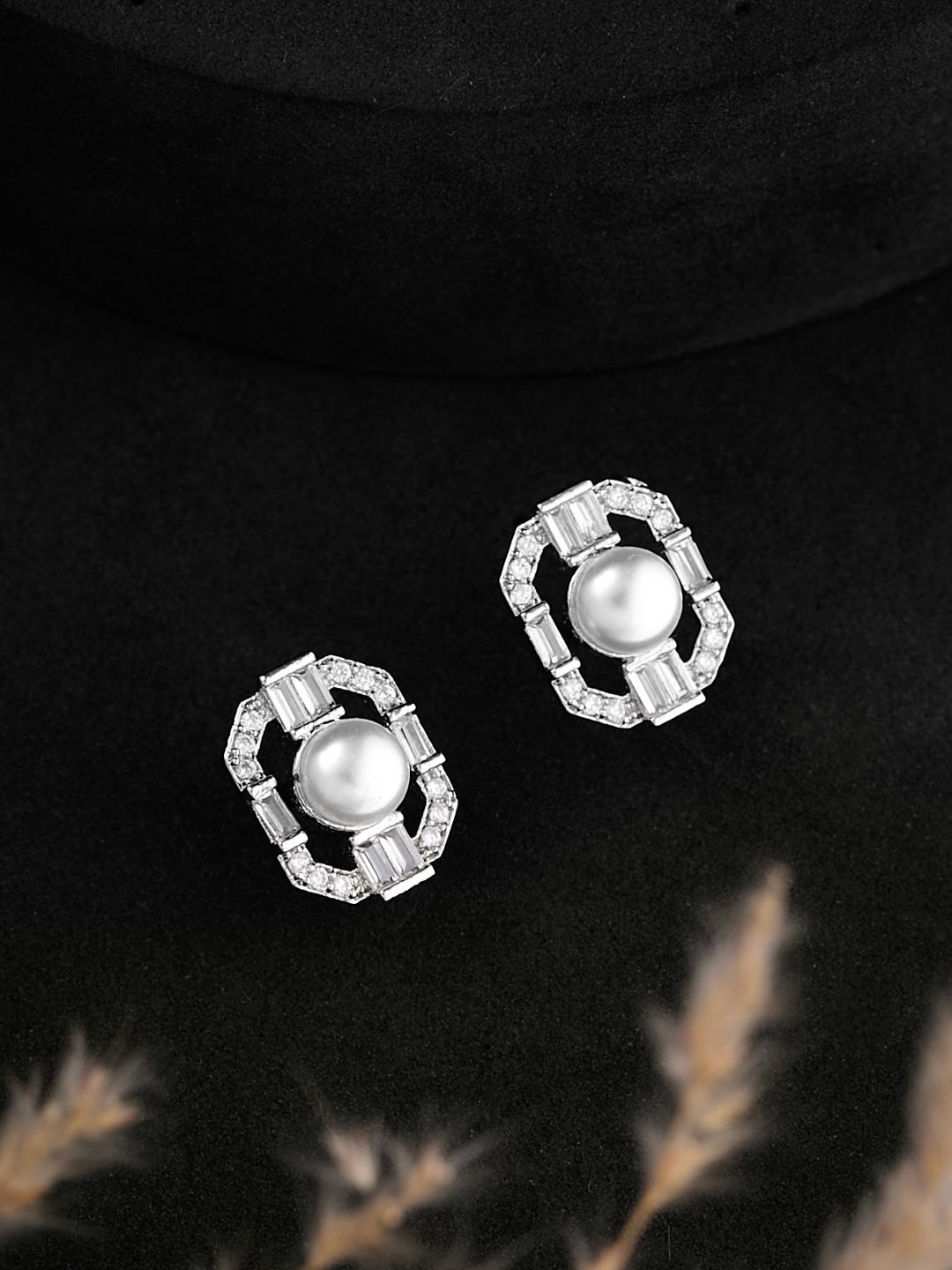 

ATIBELLE Silver-Plated Contemporary Cubic Zirconia Studs
