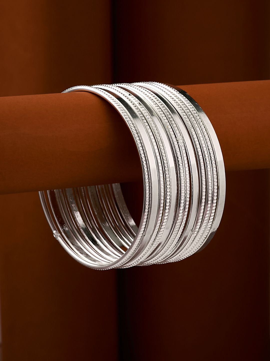 

ATIBELLE Set Of 12 Silver-Plated Textured Classic Bangles
