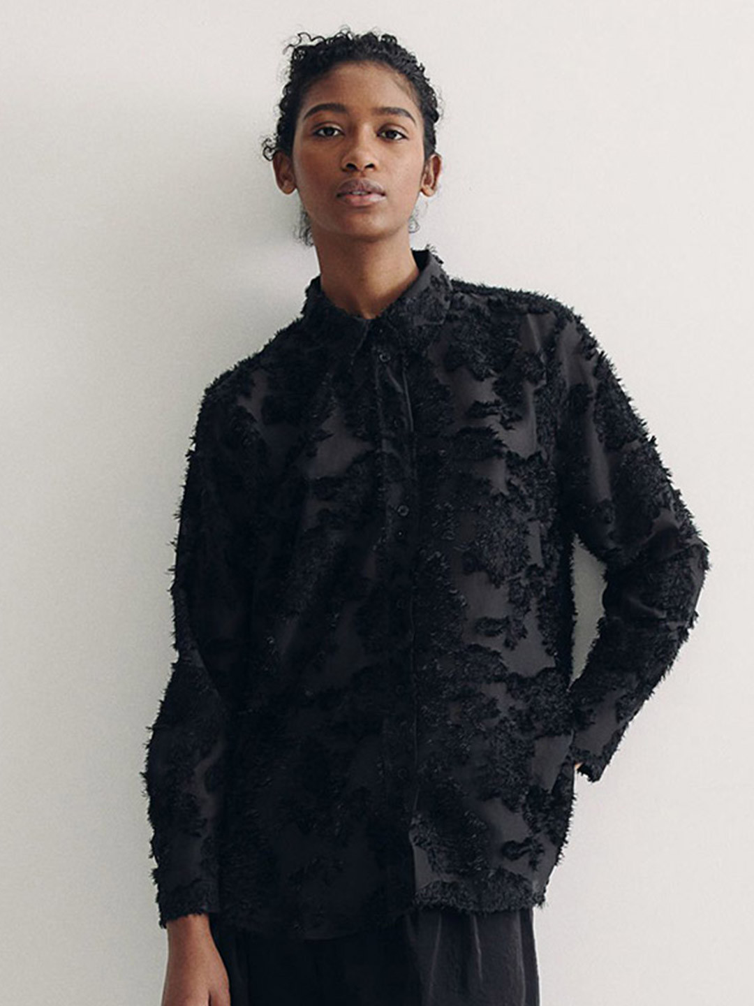 

H&M Textured-Weave Shirt, Black