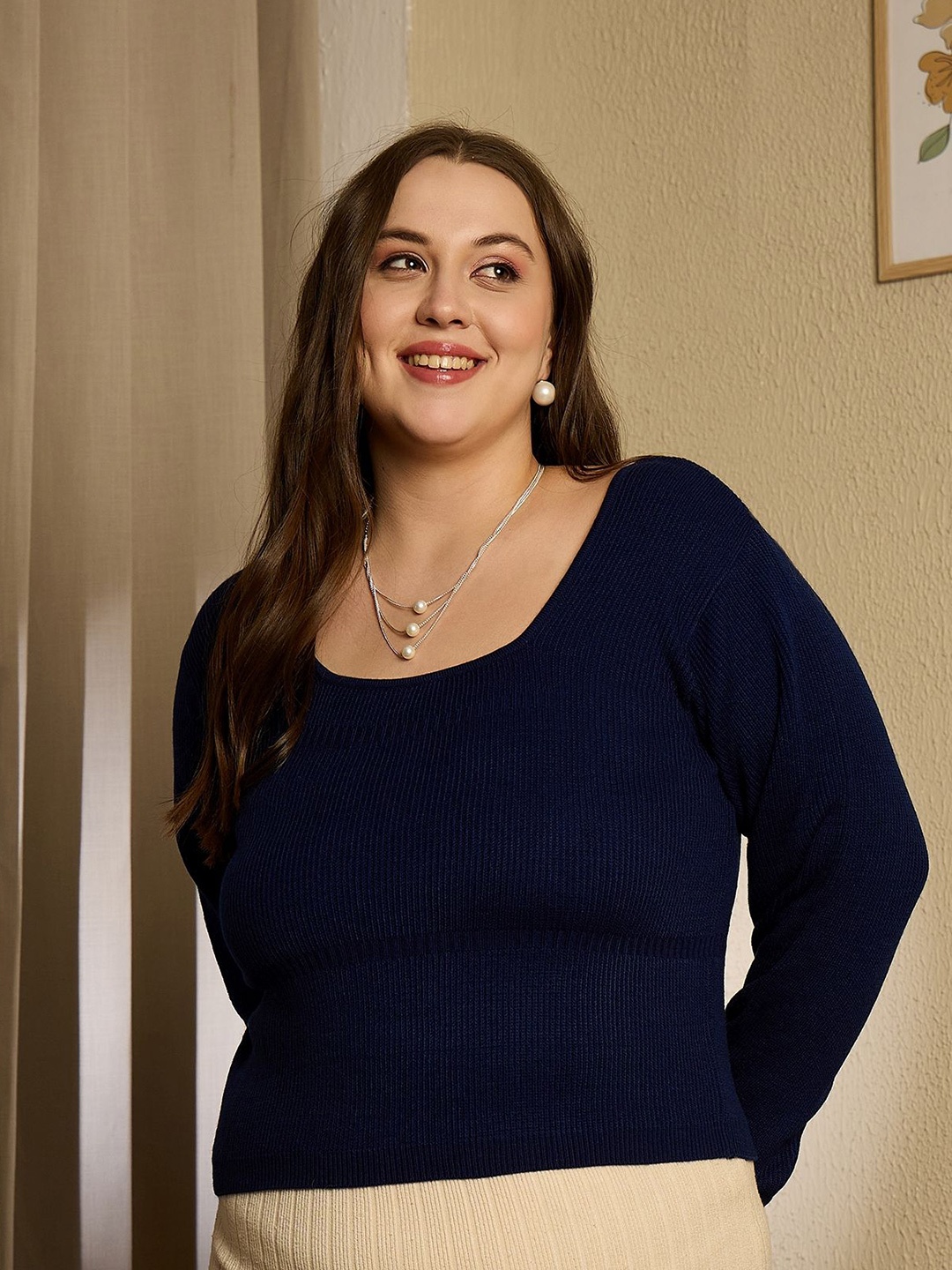 

Berrylush Curve Women Plus Size Pullover, Navy blue