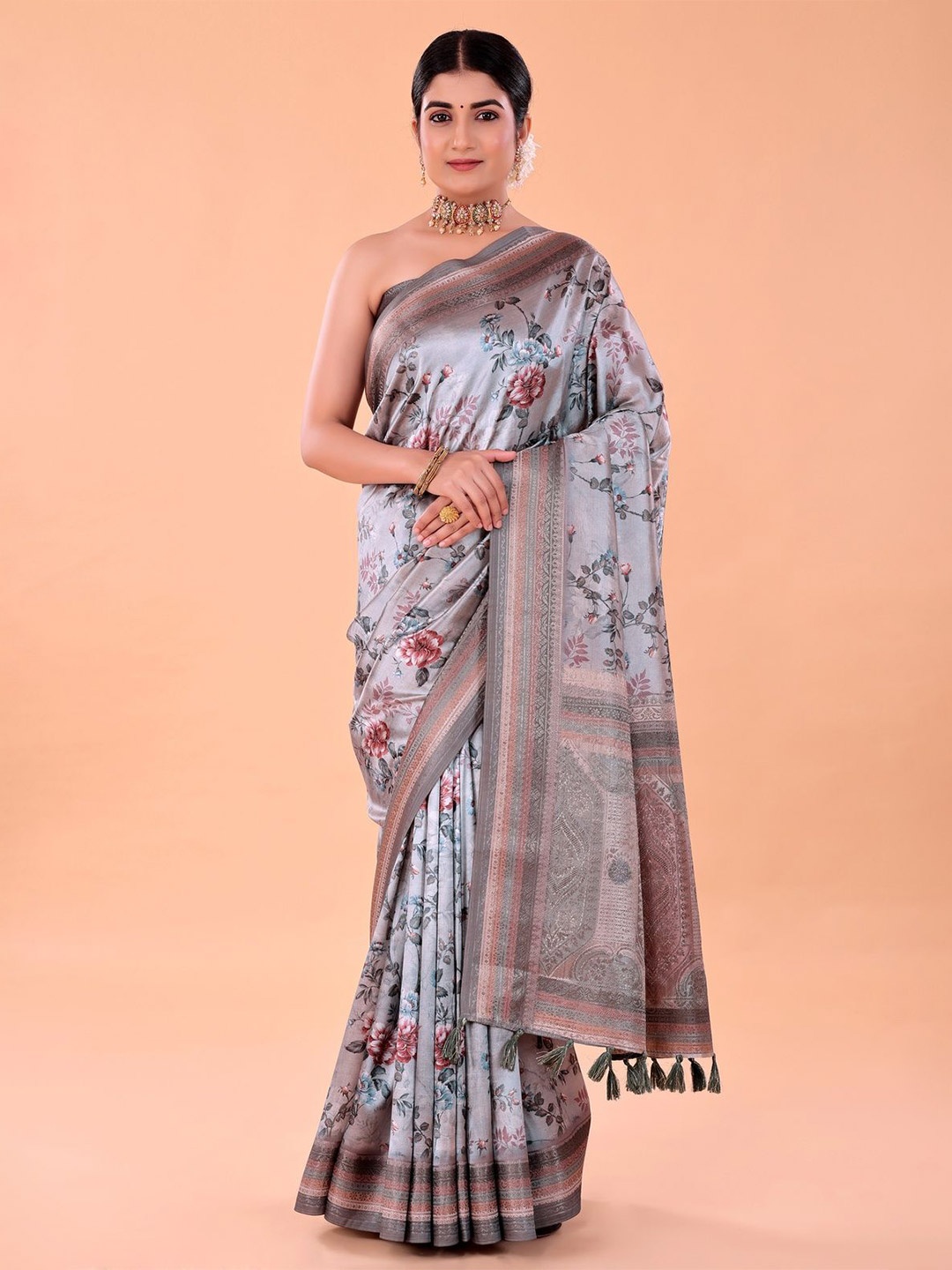 

NAAREE COLLECTION Floral Zari Saree, Blue