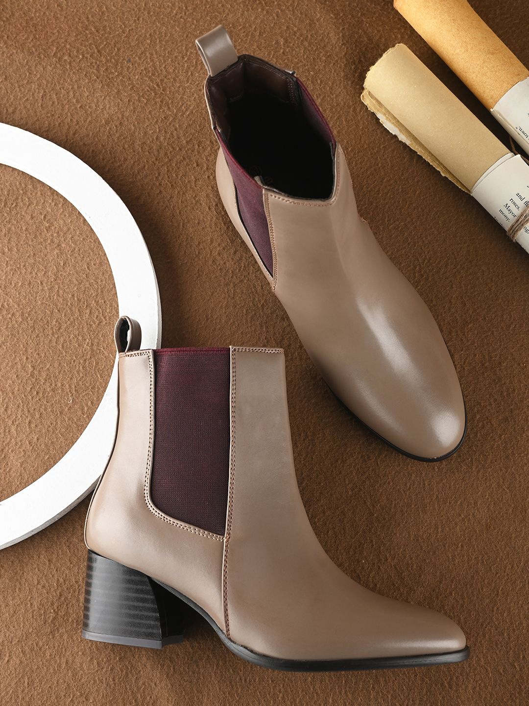 

The Roadster Lifestyle Co Women Flare-Heeled Ankle Chelsea Boots, Taupe