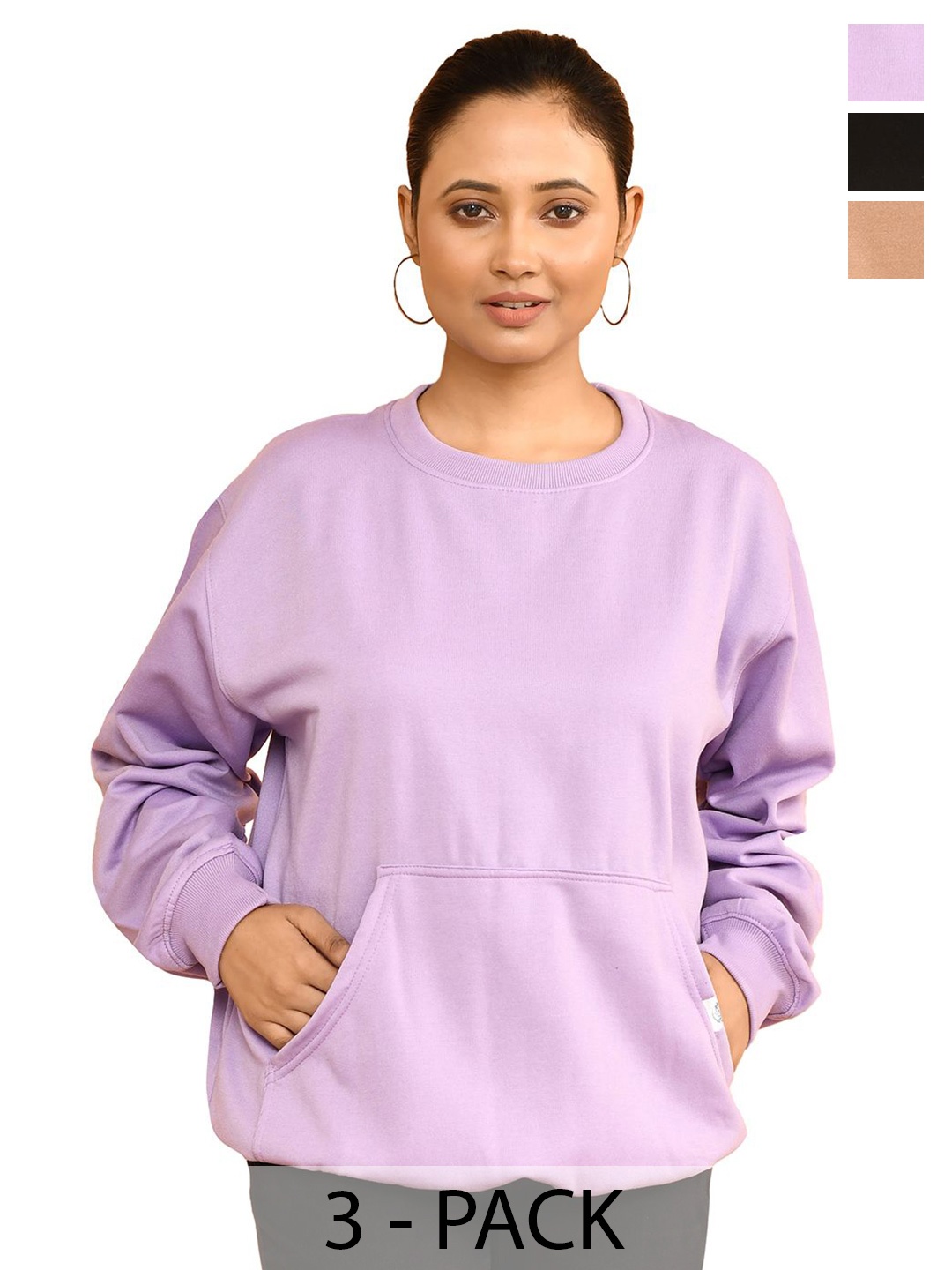 

RAPL Women Pack Of 3 Round Neck Cotton Sweatshirt, Purple