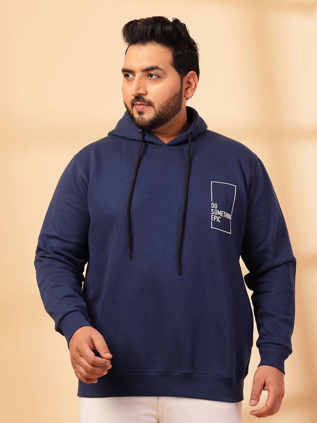 

plusS Men Plus Size Hooded Cotton Sweatshirt, Navy blue