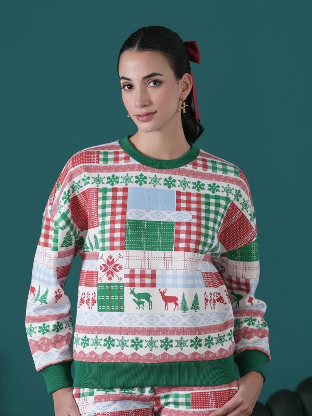 

Muvazo Women Self Design Sweatshirt, White