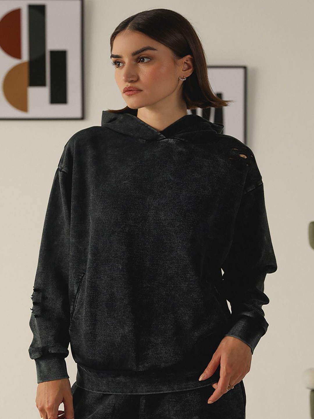 

Muvazo Women Hooded Pullover Sweatshirt, Black
