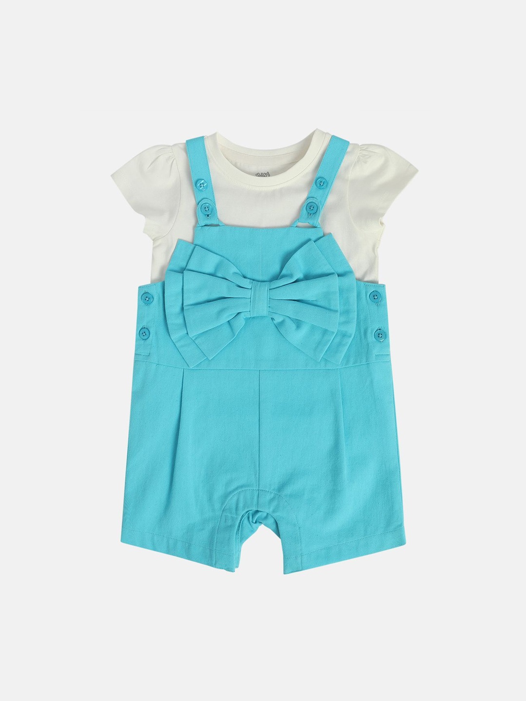 

MINI KLUB Girls Pure Cotton Dungaree With T-Shirt, Blue