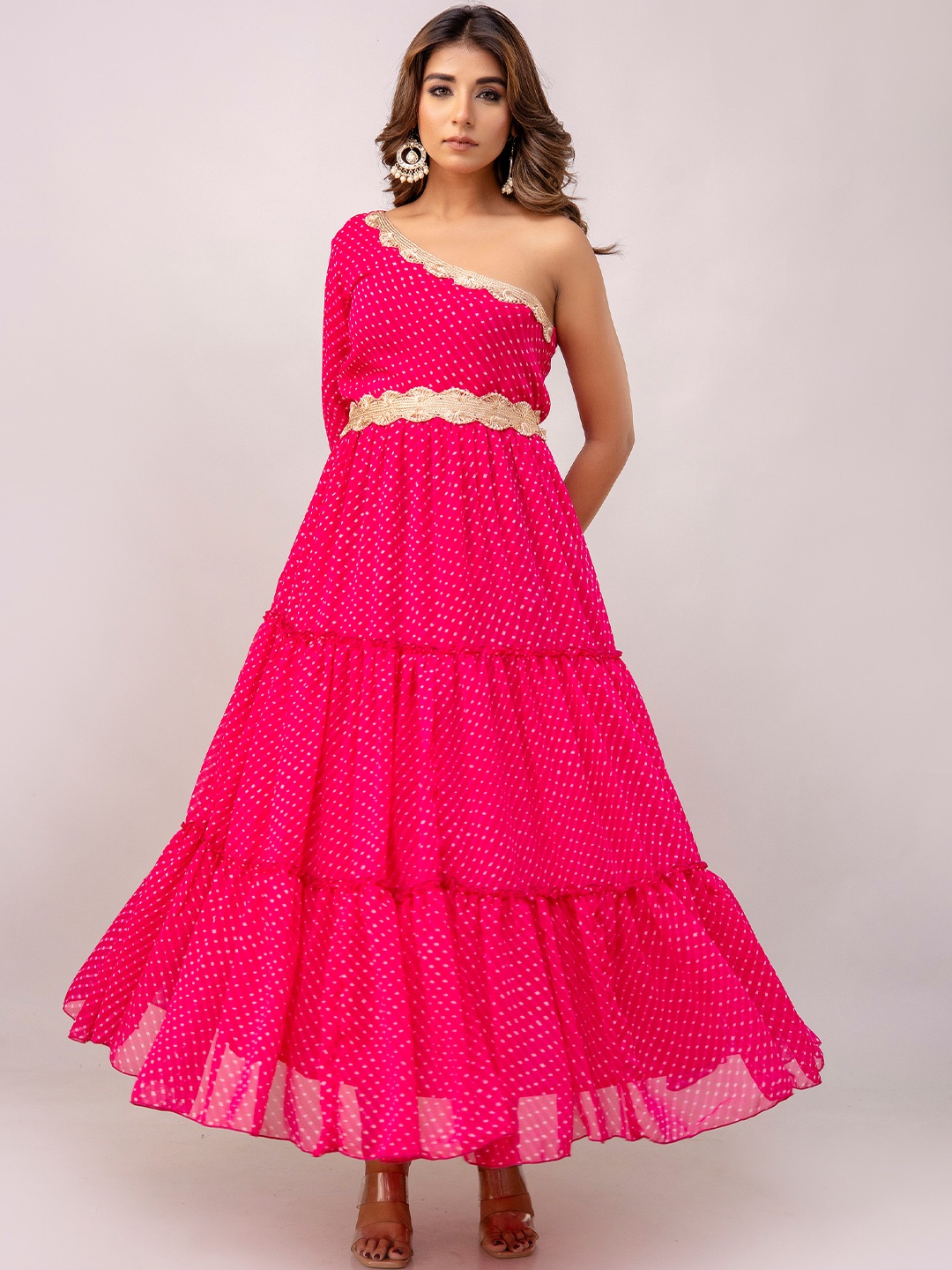 

Mirayaz One Shoulder Chiffon A-Line Dress, Pink
