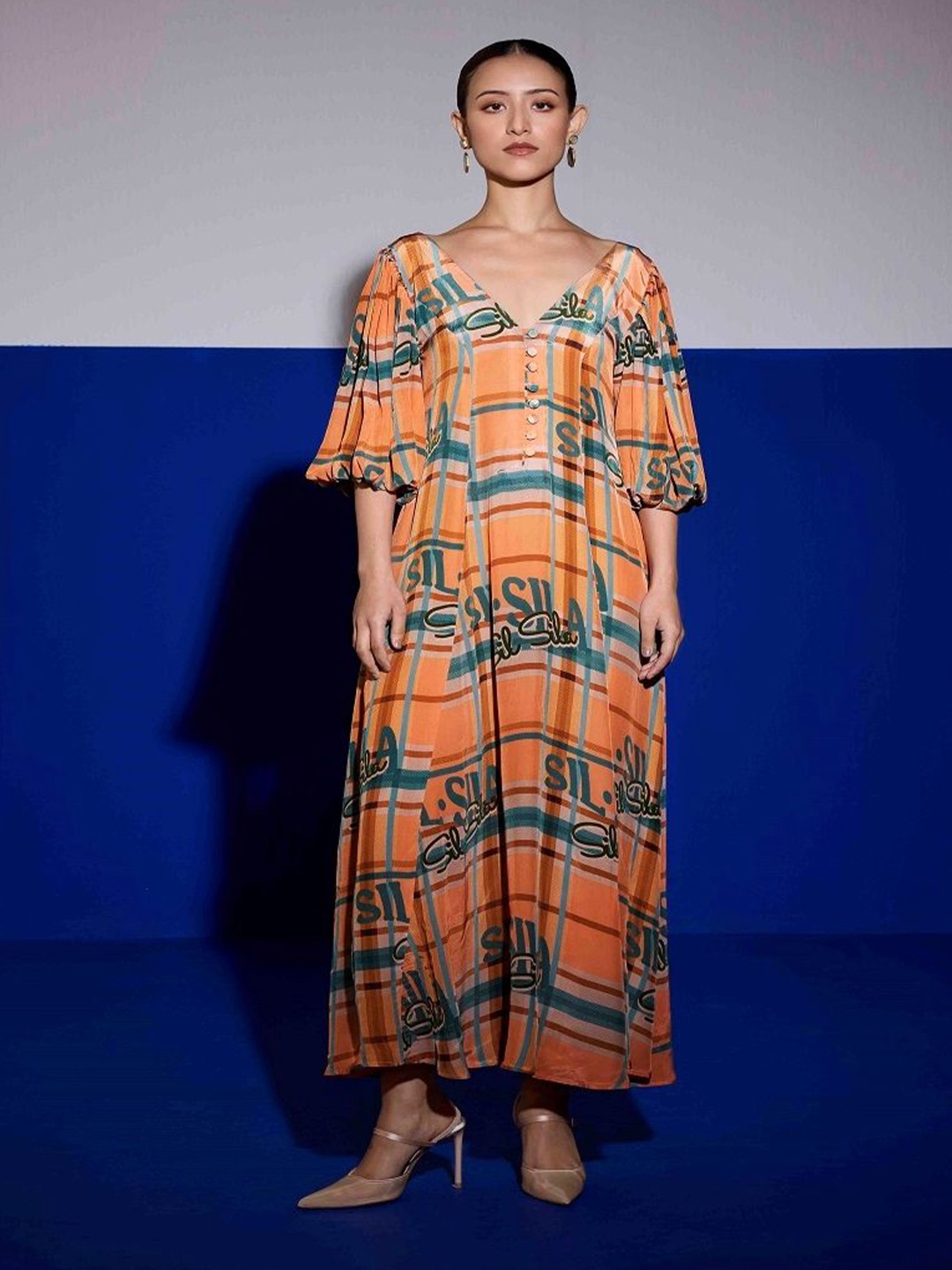 

SIL SILA Women Printed Maxi Dress, Orange