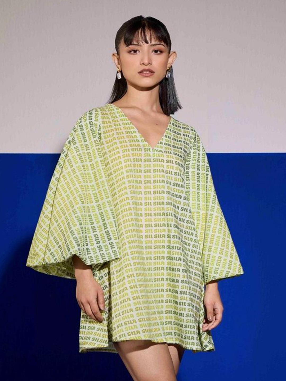 

SIL SILA Women Print Flared Sleeve Kaftan Dress, Green
