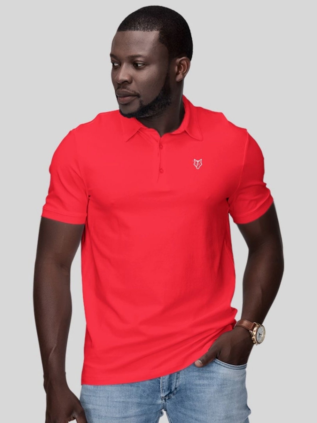 

BWOLVES Men Solid Polo Collar Cotton T-shirt, Pink