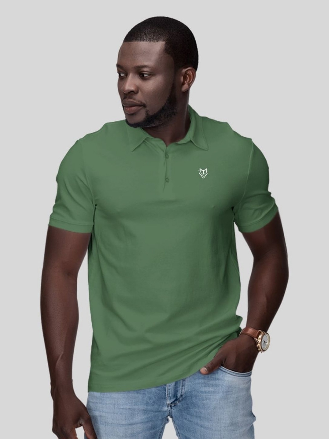 

BWOLVES Men Solid Polo Collar Cotton T-shirt, Green