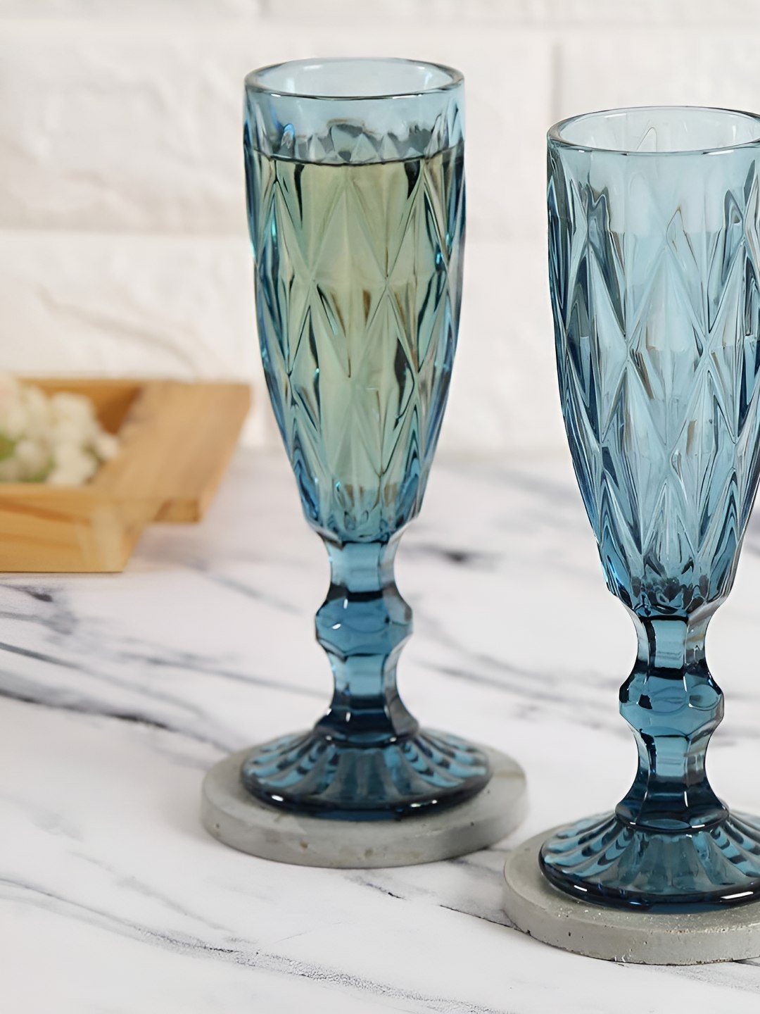 

Clovefry Blue Set Of 2 Textured Crystal Champagne Glass 150 ml Each