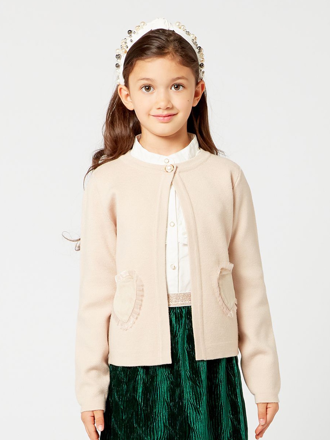 

One Friday Girls Front-Open Cardigan, Beige