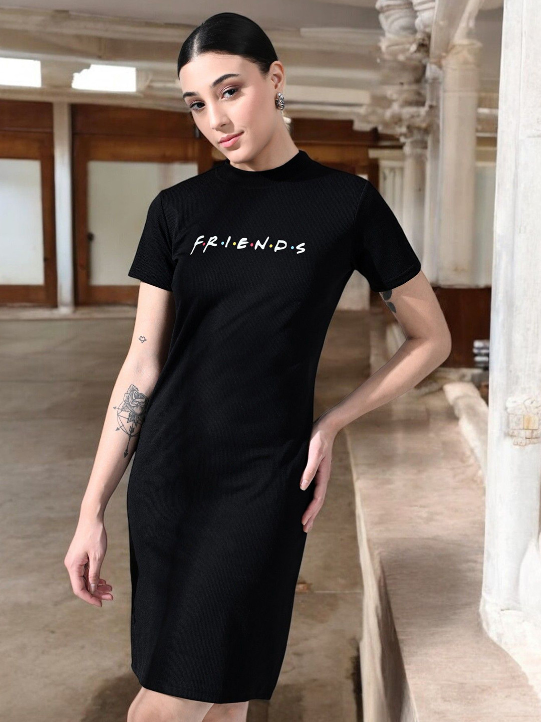 

Arbiter Collection Printed Round Neck T-shirt Dress, Black