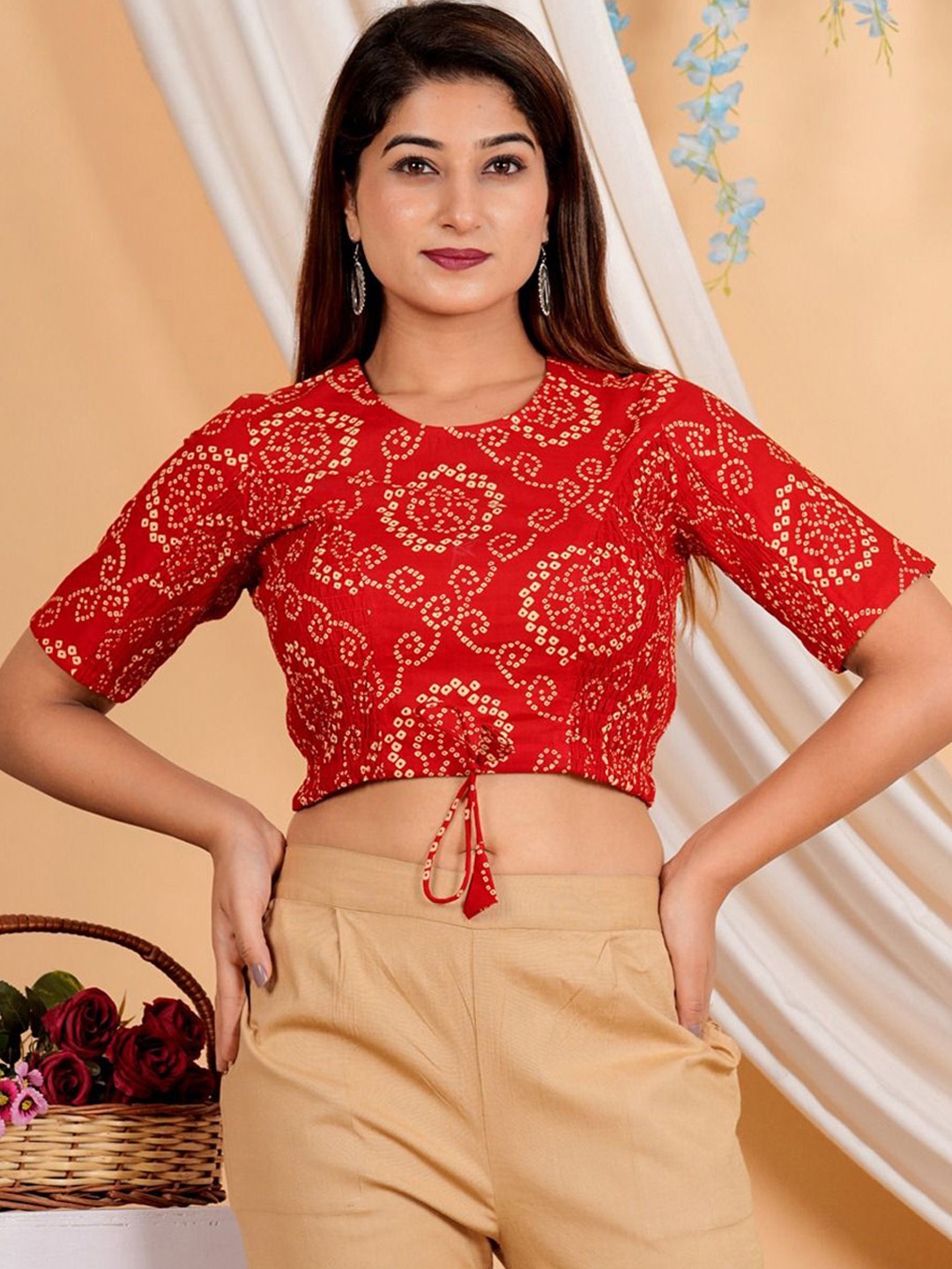 

IKRASS Women Printed Cotton Saree Blouse, Red
