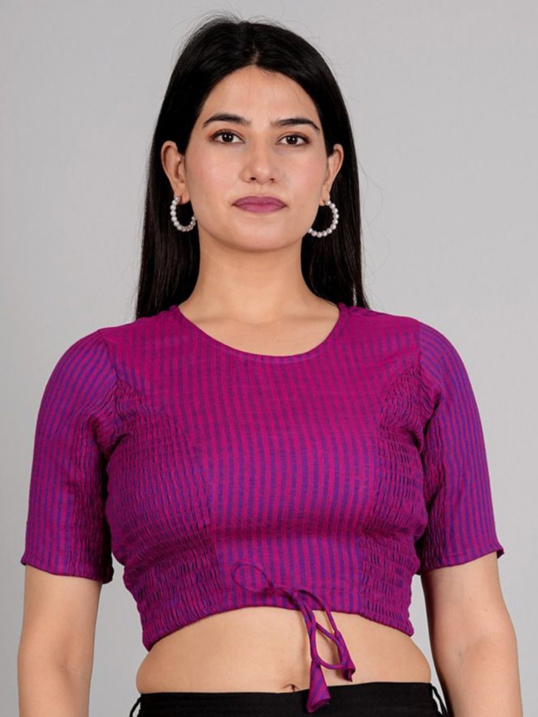 

IKRASS Women Striped Round Neck Slip-on Saree Blouse, Purple