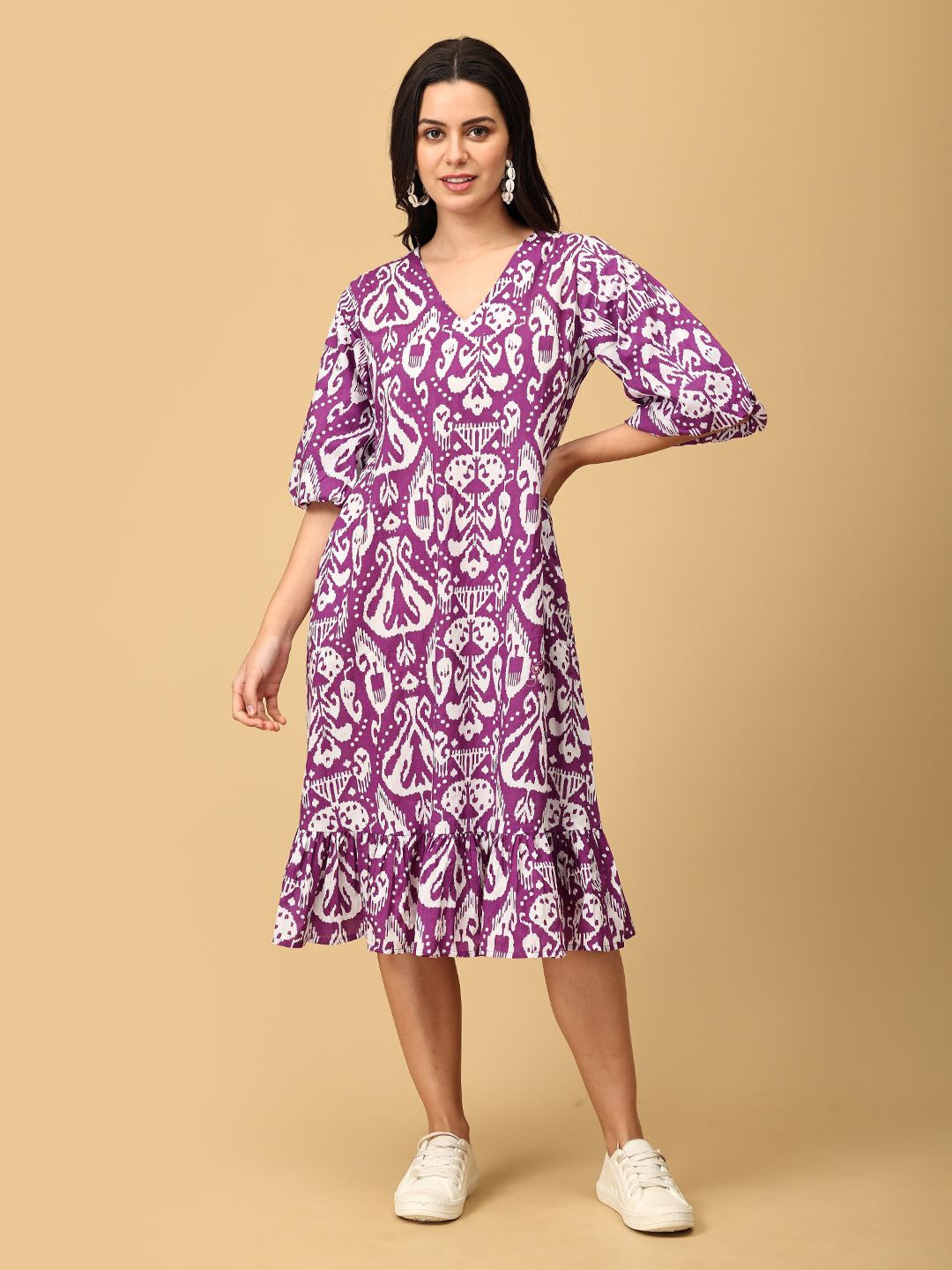 

The Woman Store Floral Print A-Line Midi Dress, Purple