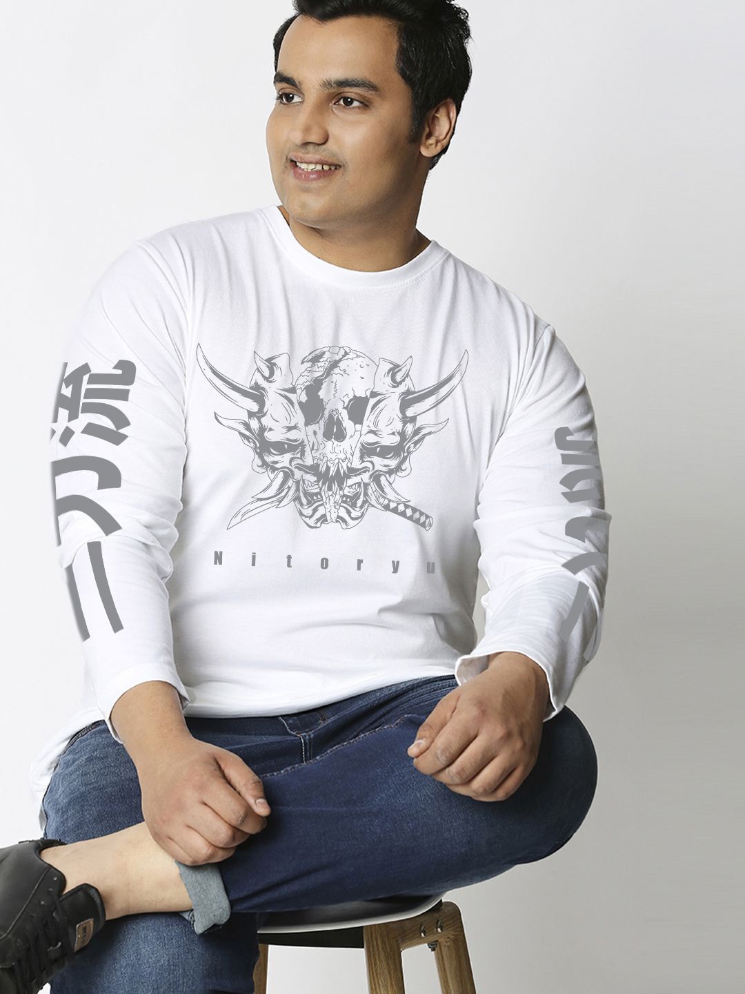 

Bewakoof Plus Men Graphic Printed Round Neck Cotton T-shirt, White