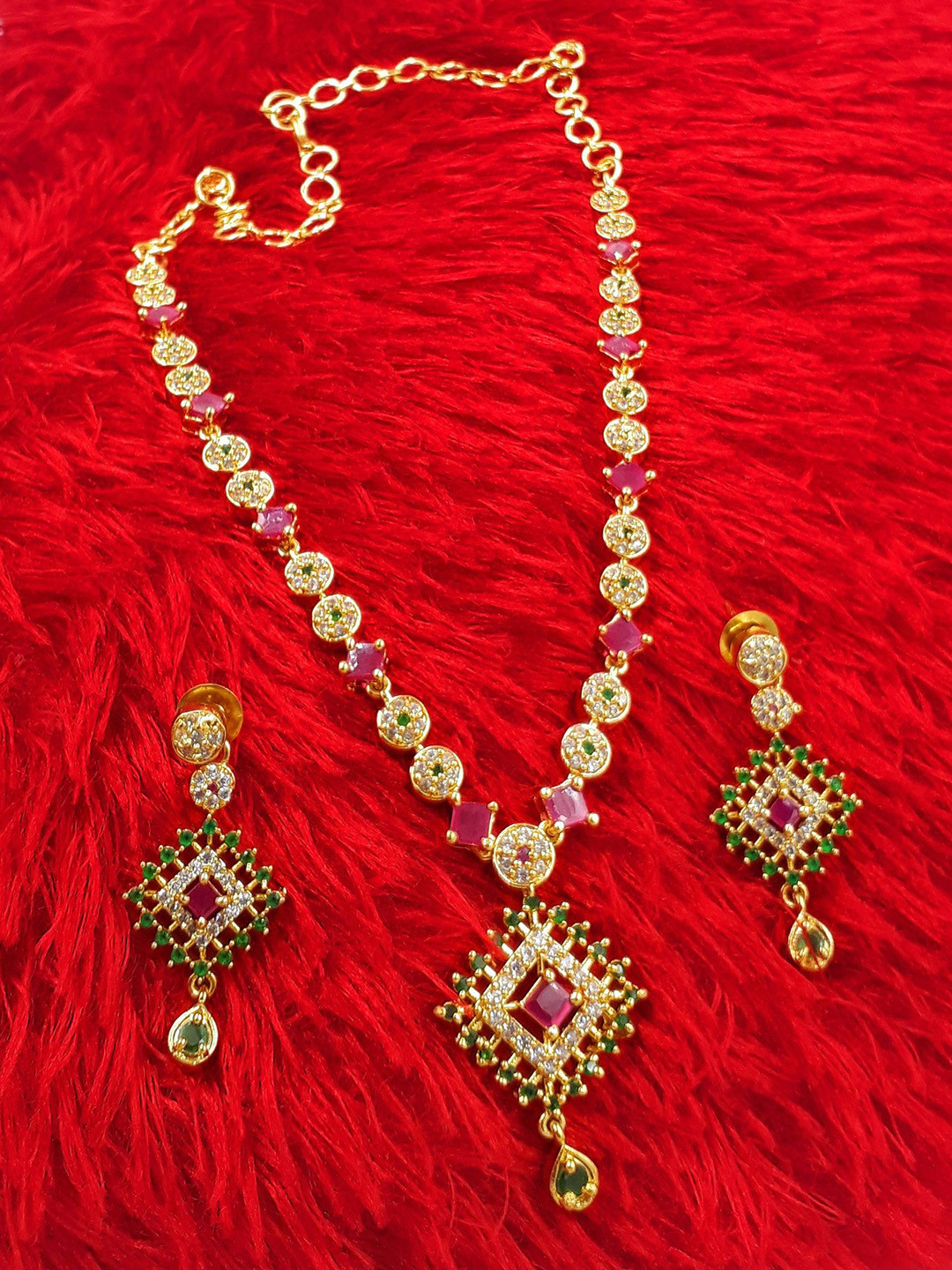 

Anujeet Fashion Hub Gold-Plated Stone Studded Jewellery Set
