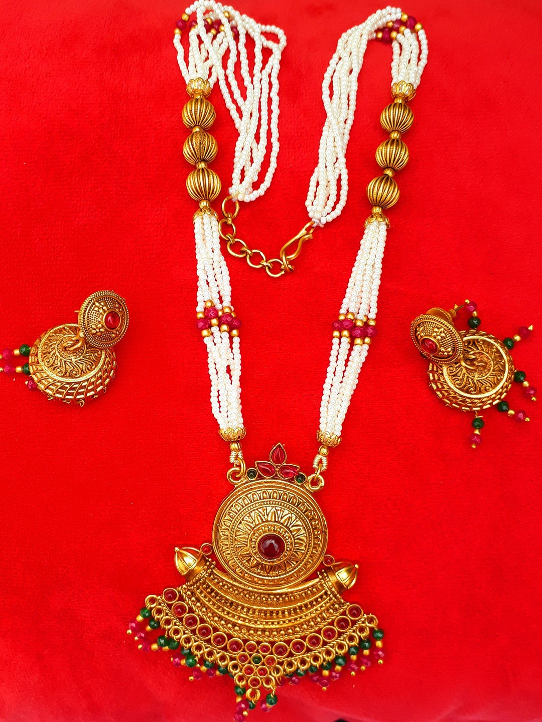 

Anujeet Fashion Hub Stone Studded & Beaded Jewellery Set, Gold